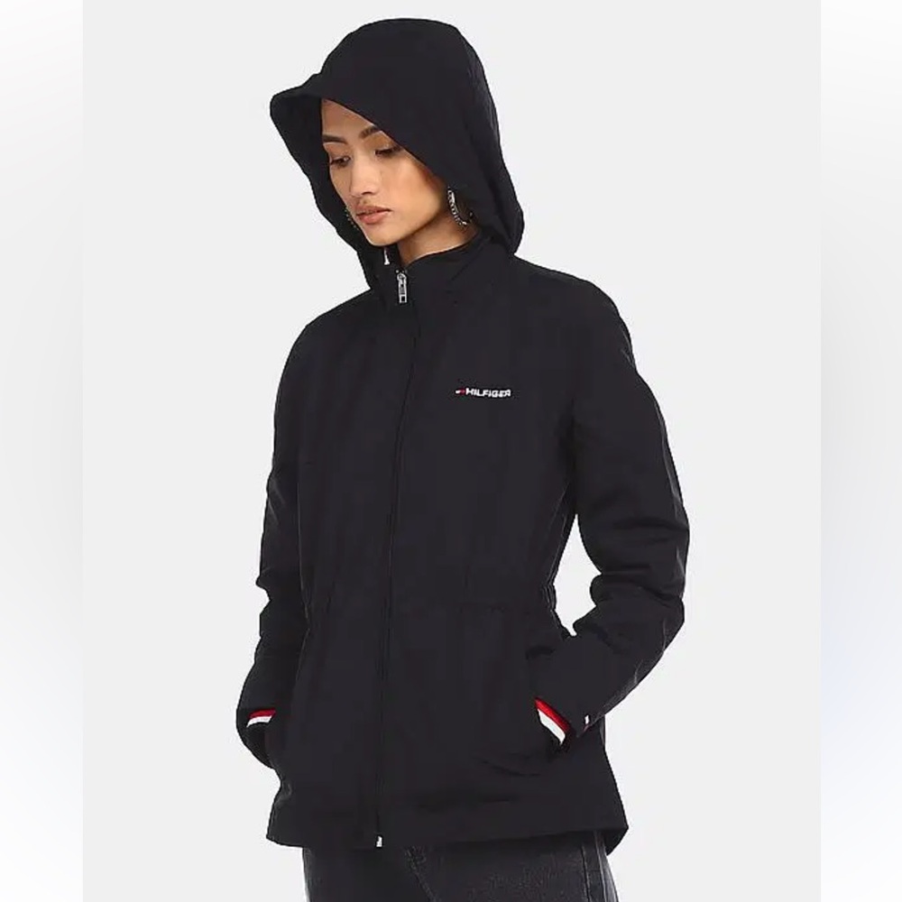 Tommy Hilfiger Women's Black High Neck Yatch Solid Hooded Jacket Sz S Outdoor